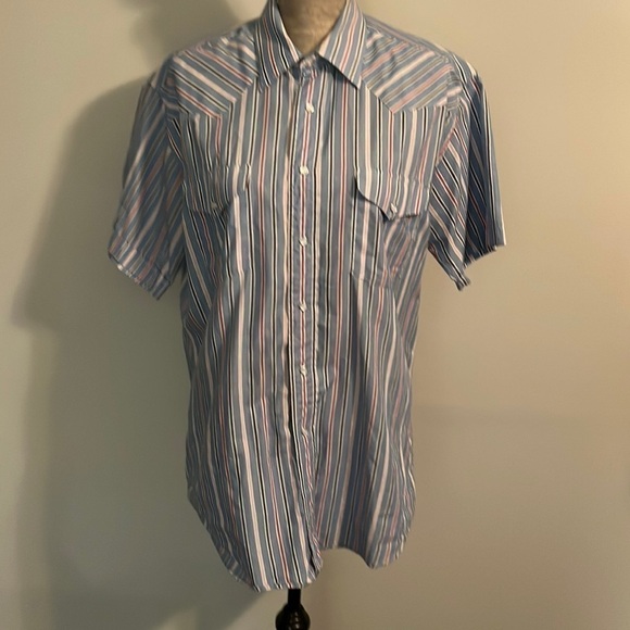 Panhandle Slim Western Pearl Snap Button Striped Short Sleeve Shirt Mens Size 16 - Picture 1 of 7